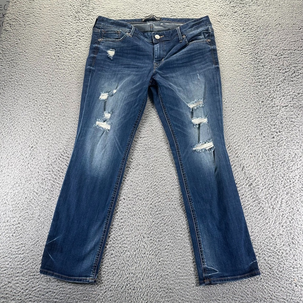Express Jeans Women 12 Blue Cotton Denim Skinny Cropped Distressed Stretch Faded